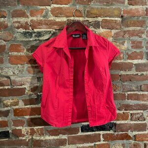 Cute Red Button Up Top Short Sleeves